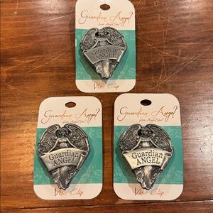 NWT Guardian Angel Visor Set 3 Clip Silver Pewter Tone Metal Religious Fits Most